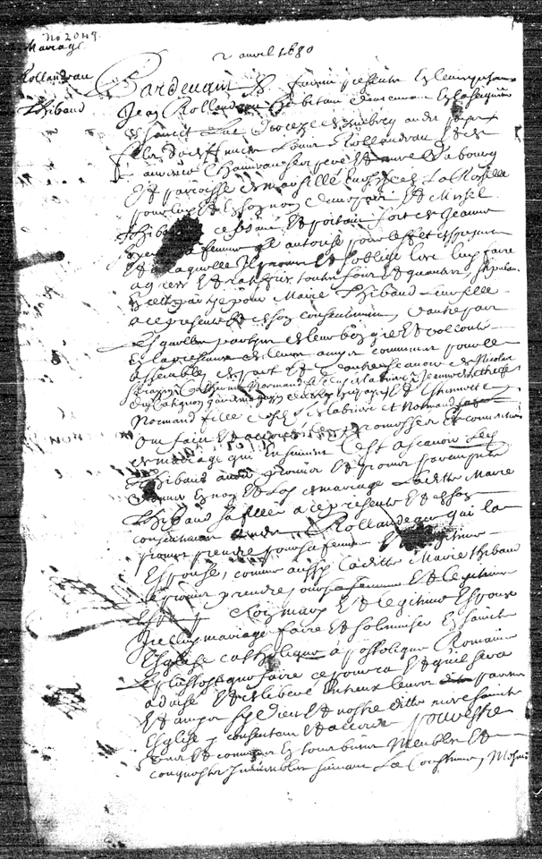 Contrat mariage Rolandeau 1680 page 1